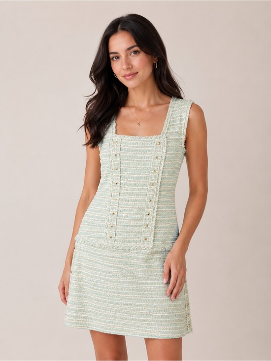 Zara Dresses & Skirts - Zara Tweed Mini Dress Size Medium Mint Green White Gold